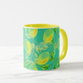 Caneca Fruta de limão, cor de turquesa amarela