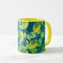Caneca Fruta de limão, vinheta azul-amarela