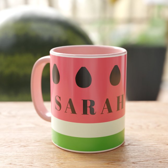 Caneca Fruta de Melancia Cócica Sementes de Café Personal (Pink and green should be seen on your next coffee mug. Just add your name!)