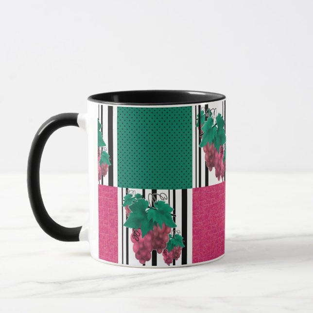 Caneca Fruta de uva de desenho animado abstrato sem emend (Esquerda)