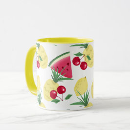 Caneca Frutas brilhantes e bagas em branco.