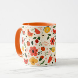 Caneca Frutas Citrus Orange Comida de padrão sem costura
