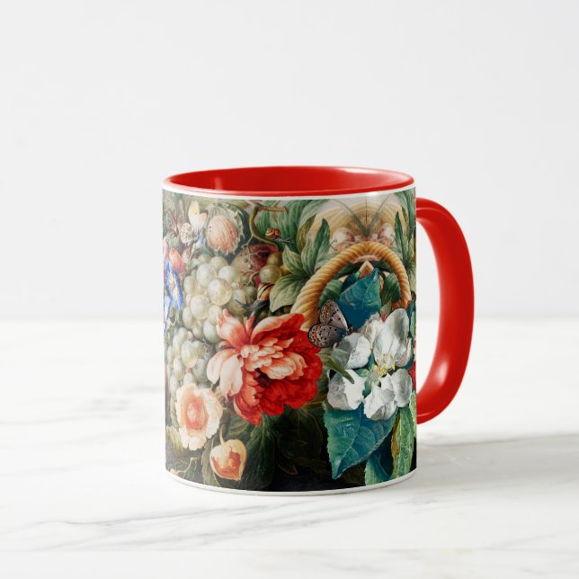 Caneca FRUTAS, FLORES, UVAS, PÊSSEGOS Flamento Flamengo (Frente Esquerda)