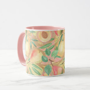 Caneca Frutas, pêssegos, peras, limões, aquarelas