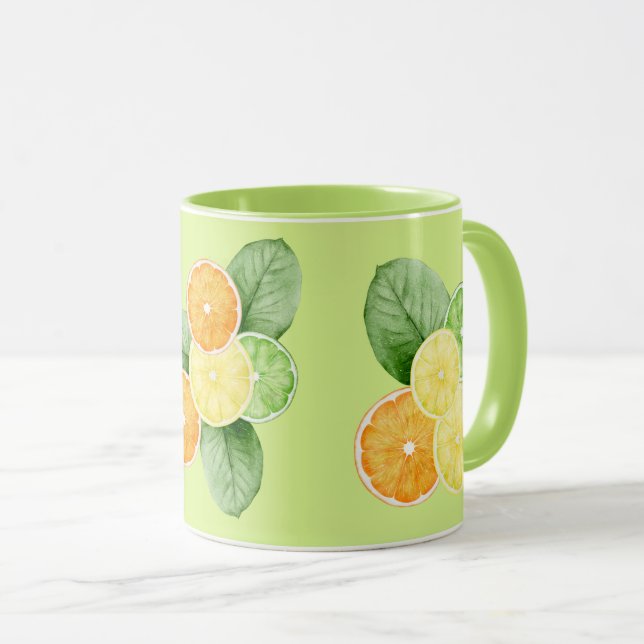 Caneca Frutas tropicais - Laranjas, limões, Limões em ver (Frente Esquerda)