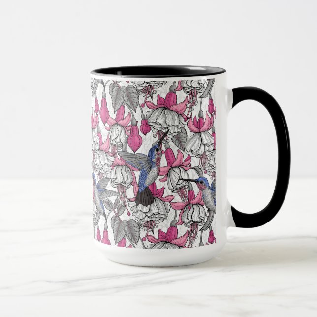 Caneca Fúchsia branca e beija-flores (Direita)