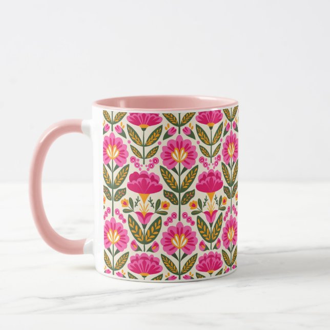 Caneca Fuchsia Pink Mexican Flowers BOHO Chic Floral (Esquerda)