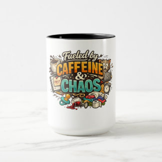 Caneca Fueled by Caffeine & Chaos Funny Coffee Mug