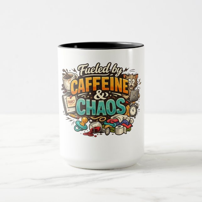 Caneca Fueled by Caffeine & Chaos Funny Coffee Mug (Centro)
