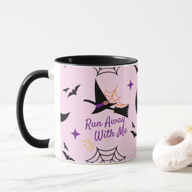 Caneca "Fuja Comigo" Bruxa de Halloween e Bat (Com Donut)