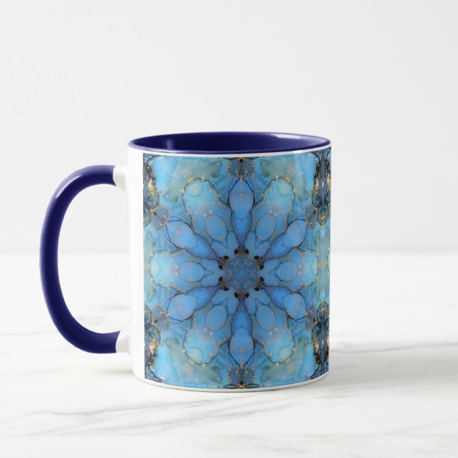 Caneca fundo azul abstrato floral (Esquerda)