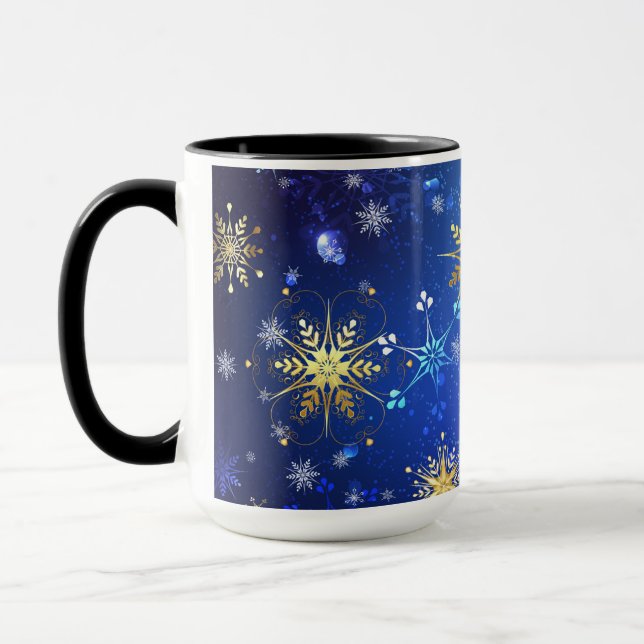 Caneca Fundo Azul XMAS com Flocos de Neve Ouro (Esquerda)