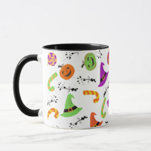 Caneca Fundo Branco Padrão do Halloween