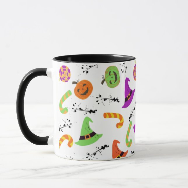 Caneca Fundo Branco Padrão do Halloween (Esquerda)