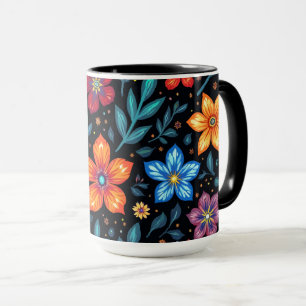 Caneca Fundo de Botão Floral Colorido