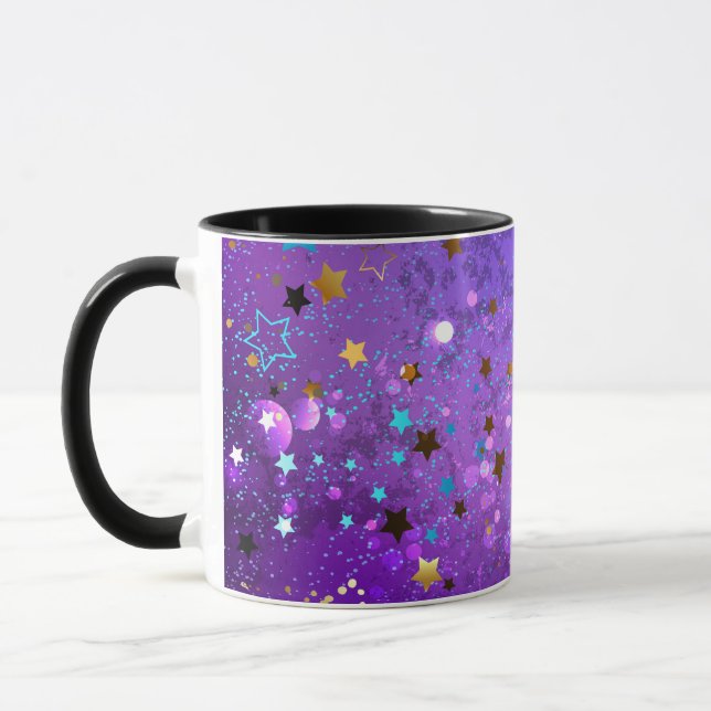 Caneca Fundo de folhas roxas com estrelas (Esquerda)