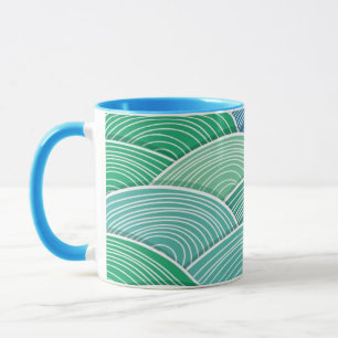 Caneca Fundo de ondas verdes abstratas onduladas