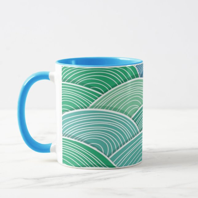 Caneca Fundo de ondas verdes abstratas onduladas (Esquerda)