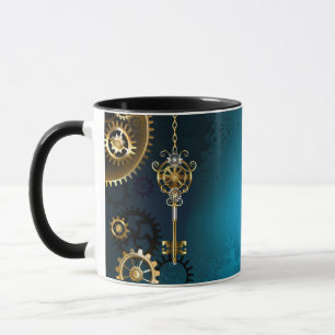 Caneca Fundo de turquesa Steampun com engrenagens