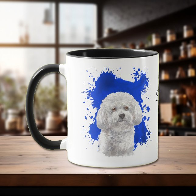 Caneca Fundo do Abstrato Azul Bichon Frise (Criador carregado)