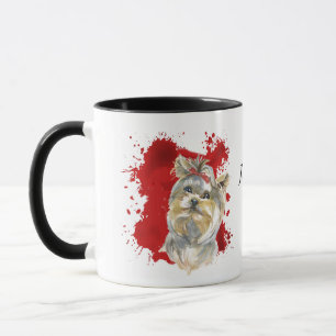 Caneca Fundo do Yorkshire Terrier Dog Red Abstrato