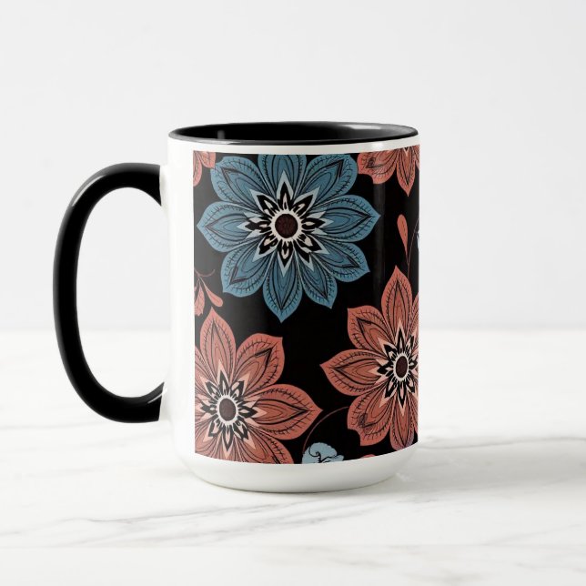 Caneca Fundo Preto Com Flores (Esquerda)