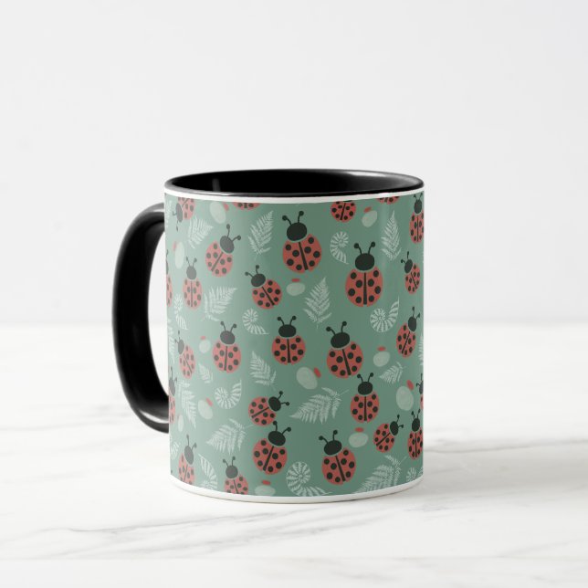 Caneca Fundo Verde de Ladybugs (Frente Esquerda)