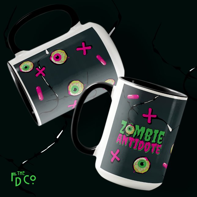 Caneca Funky Cute Funny Ghoulish Zombie Antidoto Pun (Criador carregado)