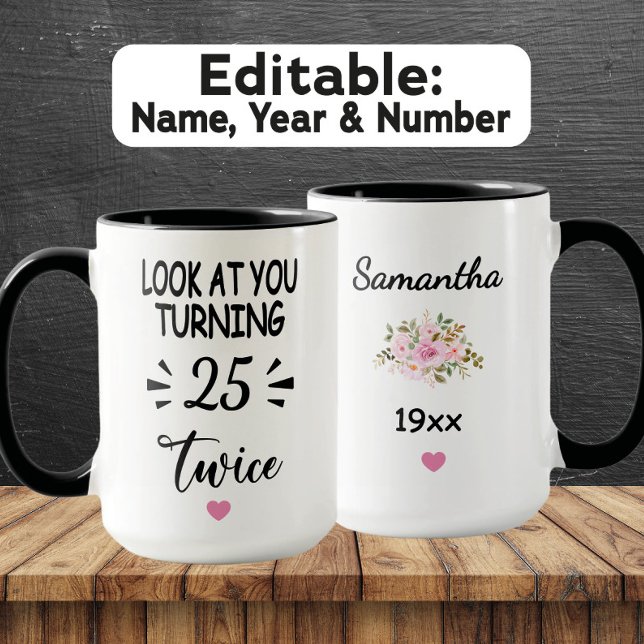 Caneca Funny 50th Birthday – Custom Name & Birth Year (Criador carregado)