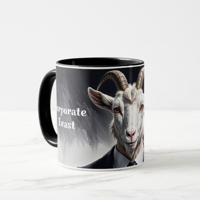 Caneca Funny animal boss surreal suited goat character (Frente Esquerda)