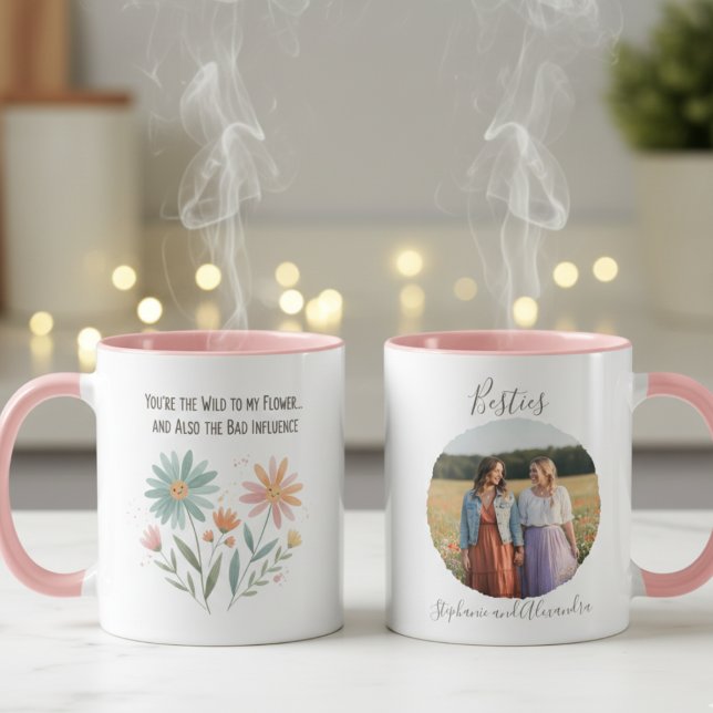 Caneca Funny Best Friend Mug – Wild Flower Bad Influence (Best friend floral coffee mug)
