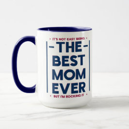 Caneca Funny Best Mom Ever Modern Quote Navy Blue Red