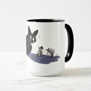 Caneca Funny Black Cat and Scared Mice Cartoon Coffee Mug