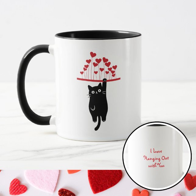 Caneca Funny Black Cat Hanging Out Valentine's Day (Criador carregado)