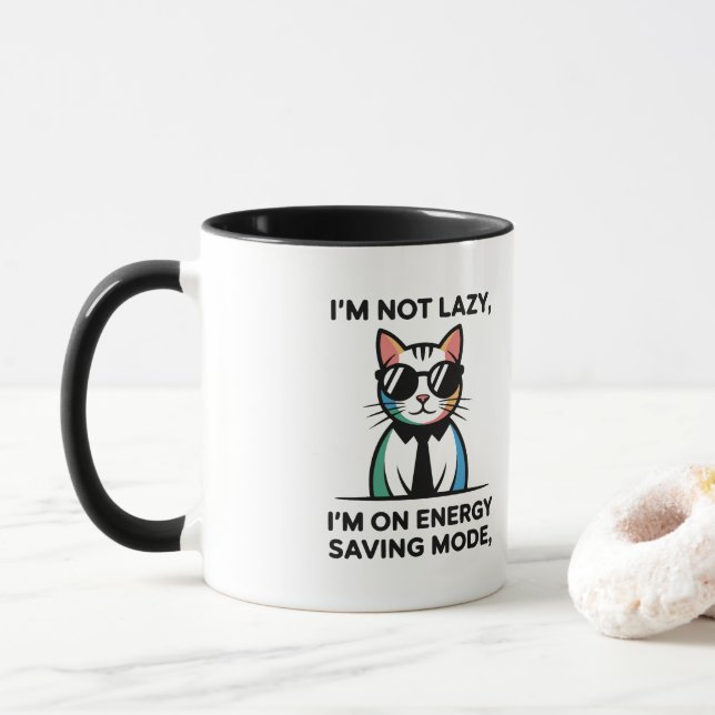 Caneca Funny Cat Energy Saving Mode I'M NOT LAZY coffee  (Com Donut)