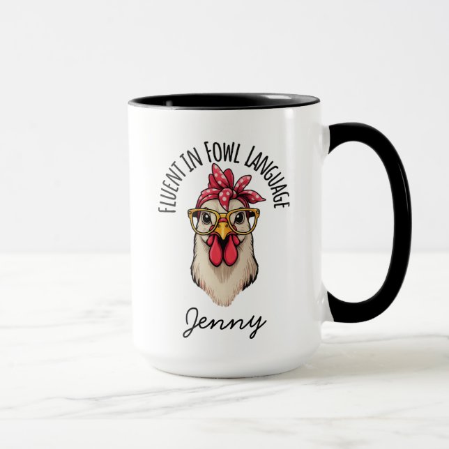 Caneca Funny Chicken Mug, Fluent In Fowl Language, Gift F (Direita)