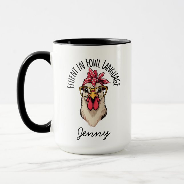 Caneca Funny Chicken Mug, Fluent In Fowl Language, Gift F (Esquerda)
