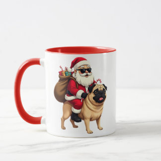 Caneca Funny Christmas Santa Riding Pug