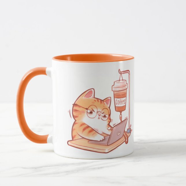 Caneca Funny Coffee Cat Mug, Cute Overworked Programmer G (Esquerda)