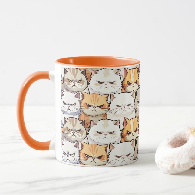 Caneca Funny Colorful Moody Cats Kitten Padrão (Com Donut)