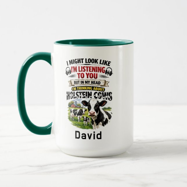 Caneca Funny Cow Mug – Thinking About Holstein Cows (Esquerda)