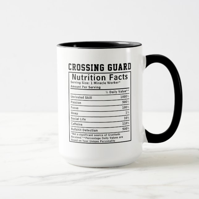 Caneca Funny Crossing Guard Nutrition Facts Staff Worker  (Direita)