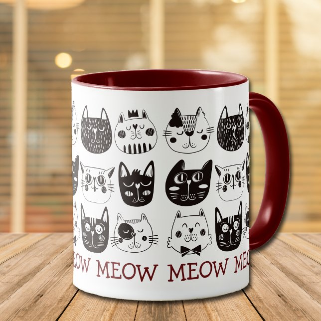 Caneca Funny Cute Cat Faces Pattern (Criador carregado)