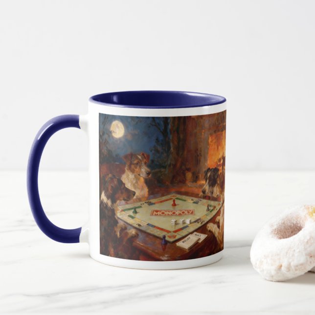 Caneca Funny Cute Dogs Playing A Board Game Coffee   (Com Donut)