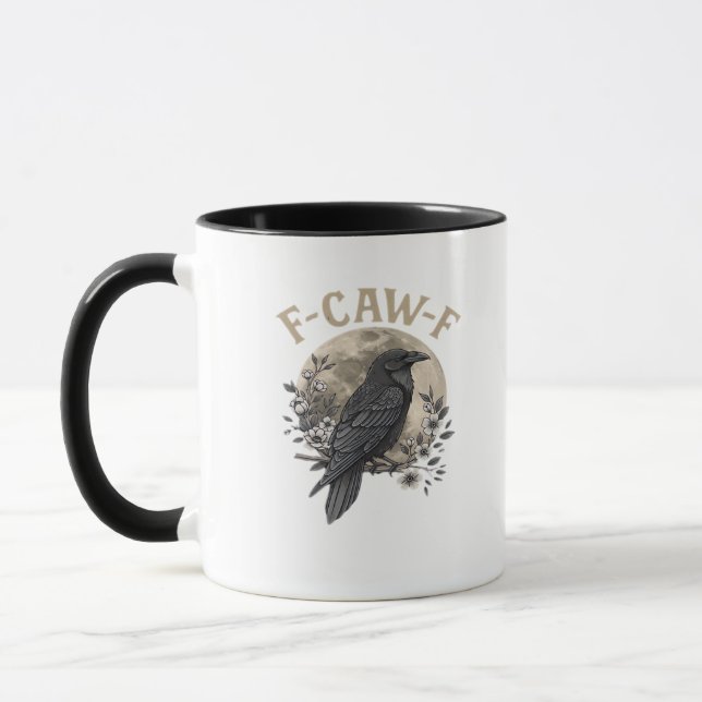 Caneca Funny F Caw F Raven Bird Saying Graphic Style (Esquerda)