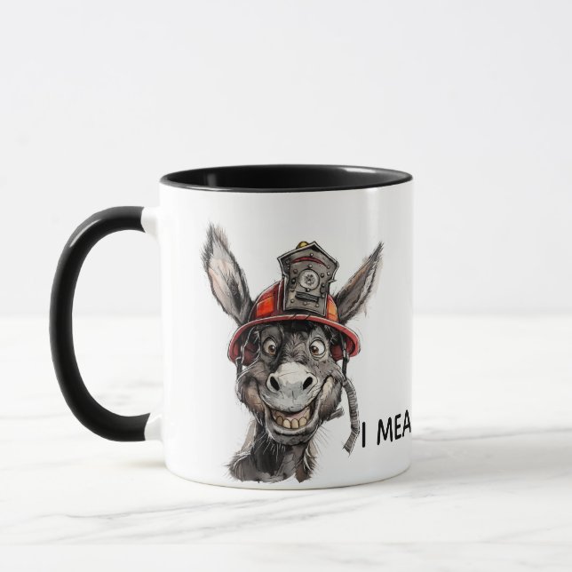 Caneca Funny Firefighter Mug Brave Idiot Donkey Joke (Esquerda)