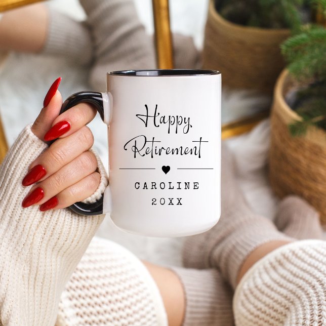 Caneca Funny Happy Retirement & Heart Mug (Criador carregado)