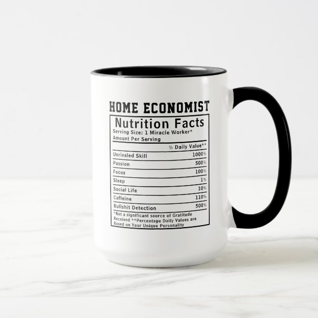 Caneca Funny Home Economist Nutrition Facts Household  (Direita)