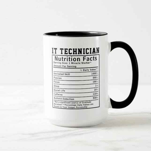 Caneca Funny IT Technician Nutrition Facts Tech Worker  (Direita)