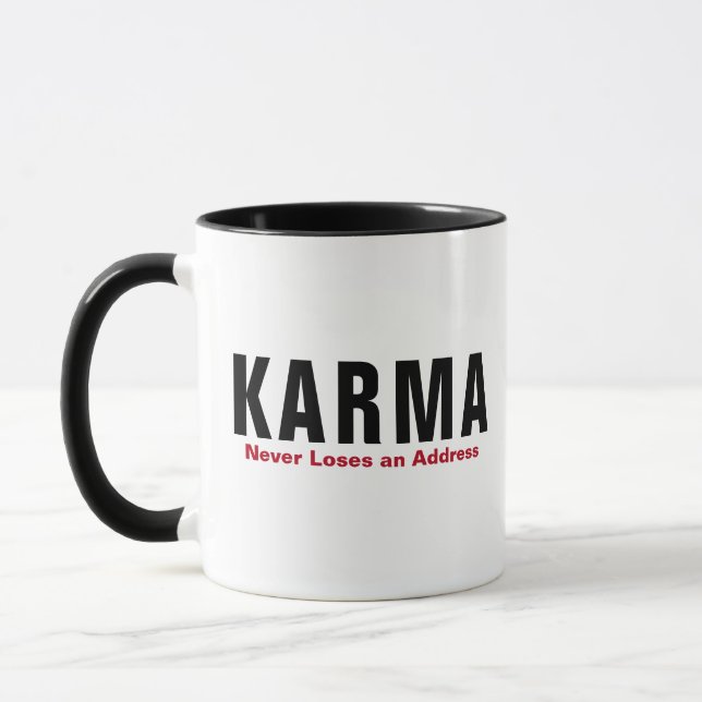 Caneca Funny Karma Mug - "Never Loses an Address" Cup (Esquerda)